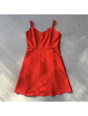 Red Scalloped Dress With Pockets Size Small Fall Autumn Wedding Guest Dress